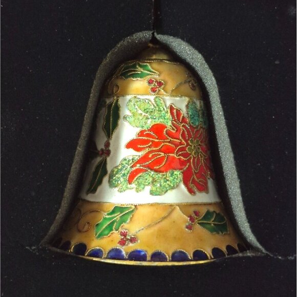 NWT Vintage Home for the Holidays Cloisonne Christmas Bell Poinsette & Holly Dec - Picture 6 of 9